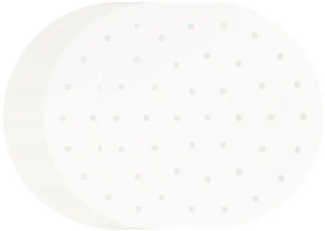 Main image of 100 PCS Bamboo Steamer Liner, 10" Round Air Fryer Parchment Paper with Holes, White Anti-Stick Steamer Paper