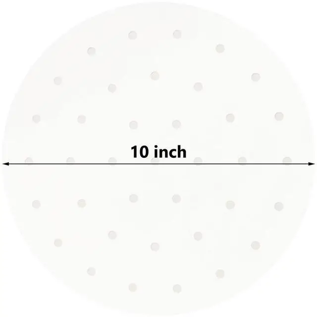 Alt view image 4 of 6 - 100 PCS Bamboo Steamer Liner, 10" Round Air Fryer Parchment Paper with Holes, White Anti-Stick Steamer Paper