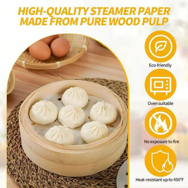 Alt view image 4 of 6 - 300 PCS Non-Stick Bamboo Steamer Paper, 10" Round Liners with Holes for Steamer Basket, Air Fryer, Bamboo Steamers, and Oven Use