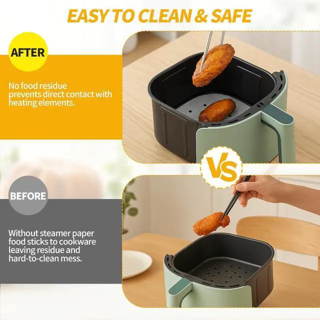 Alt view image 5 of 6 - 300 PCS Non-Stick Bamboo Steamer Paper, 10" Round Liners with Holes for Steamer Basket, Air Fryer, Bamboo Steamers, and Oven Use