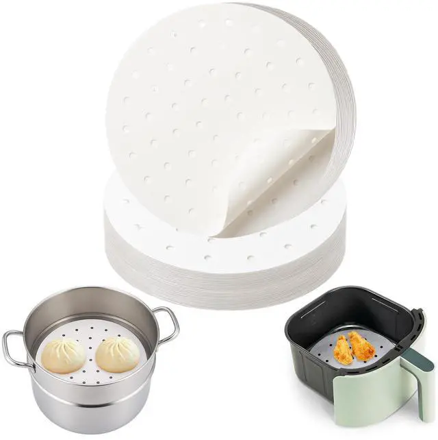 Main image of 300 PCS Non-Stick Bamboo Steamer Paper, 10" Round Liners with Holes for Steamer Basket, Air Fryer, Bamboo Steamers, and Oven Use