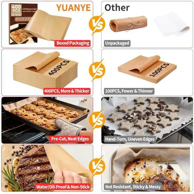 Alt view image 4 of 7 - 400PCS Parchment Paper Baking Sheets, 12"x16" Unbleached Precut Half Parchment Paper for Baking, Non-Stick Baking Paper for Baking, Grillin, Steaming Bread Cookies, Oven, Air Fryer, Microwave