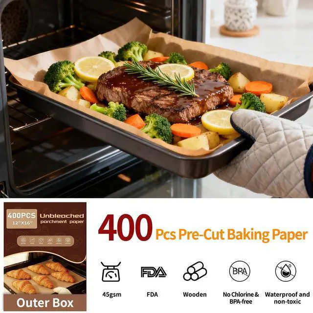 Alt view image 5 of 7 - 400PCS Parchment Paper Baking Sheets, 12"x16" Unbleached Precut Half Parchment Paper for Baking, Non-Stick Baking Paper for Baking, Grillin, Steaming Bread Cookies, Oven, Air Fryer, Microwave