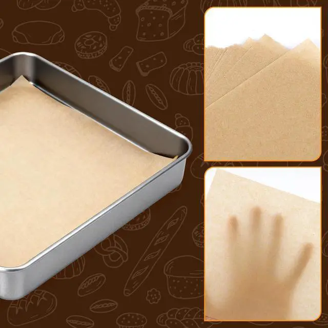 Alt view image 6 of 6 - 100pcs 8x8 inch Unbleached Parchment Paper Sheets for baking, Squares Precut Brown Non-Stick Baking Parchment Hamburger Patty Paper Liners for Oven, Bread pan, Cakes pans, Air Fryer Liners
