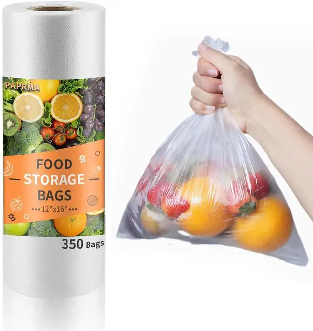 Main image of 12 x 16 Food Storage Bags Clear Plastic Produce Bag, Disposable Plastic Bags for Food Vegetable 1 Roll, 350pcs on a Roll