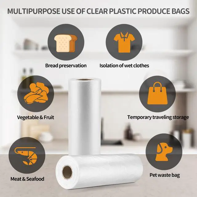Alt view image 4 of 7 - 12 x 16 Food Storage Bags Clear Plastic Produce Bag, Disposable Plastic Bags for Food Vegetable 1 Roll, 350pcs on a Roll