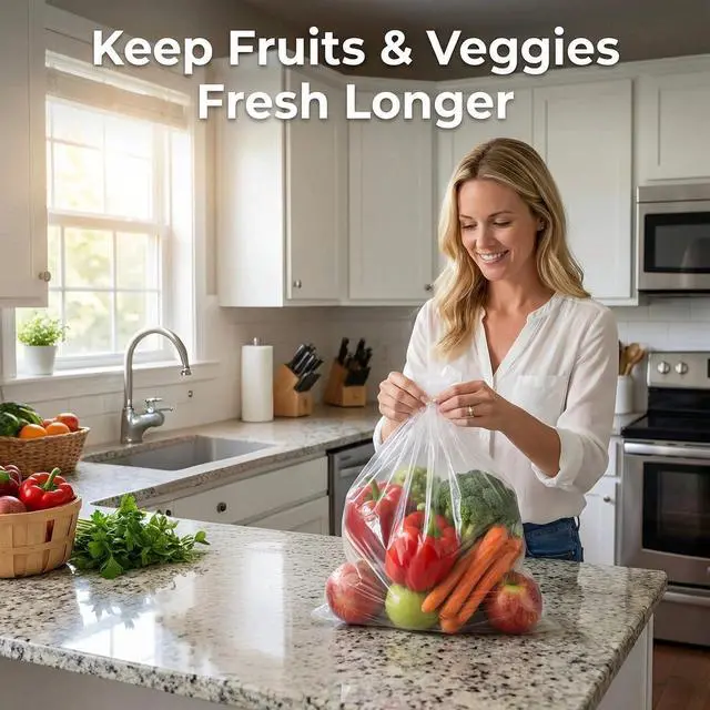 Alt view image 7 of 7 - Food Storage Bags, 12" x 16" Clear Plastic Produce Bags, for Food, Fruit, Vegetable, Kitchen, Refrigerator Storage, 350 Bags/Roll (1 Roll)