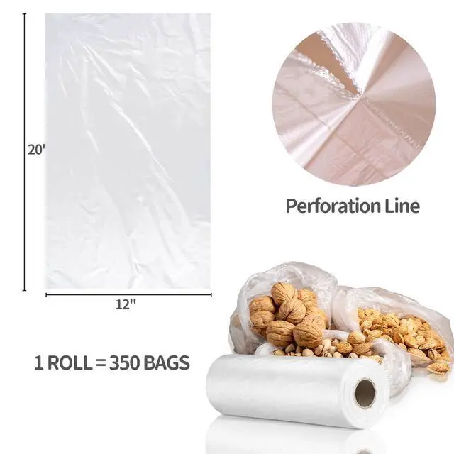 Alt view image 3 of 7 - 12 x 20 Plastic Produce Bags, Food Storage Bags 350pcs on a Roll, Clear Produce Bag for Food Vegetable Bread Fruit Meat - 1 Roll