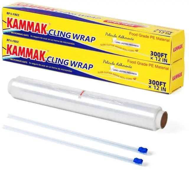 Main image of Plastic Wrap with Slide Cutter Food Cling Wrap 12 Inch Kitchen Cling Film BPA-Free Microwave-Safe 300 Ft Roll Food Service Film Quick Cut for Restaurant (2 Pack)