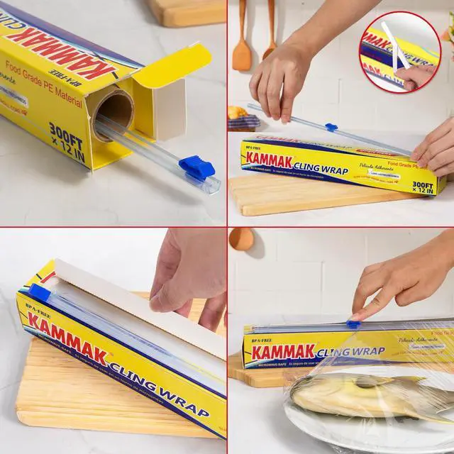 Alt view image 2 of 6 - Plastic Wrap with Slide Cutter Food Cling Wrap 12 Inch Kitchen Cling Film BPA-Free Microwave-Safe 300 Ft Roll Food Service Film Quick Cut for Restaurant (2 Pack)