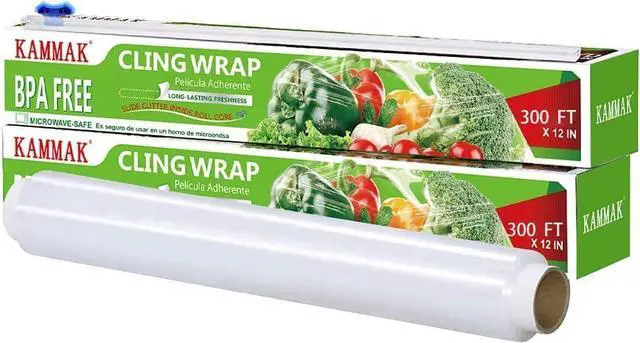 Alt view image 2 of 7 - Plastic Wrap, Food Wrap with Slide Cutter, Cling Wrap 12 inch Food Service Clear Cling Film 2 Pack 300 Square FT Roll BPA-Free Microwave-Safe Kitchen Wrap Quick Cut Plastic Film