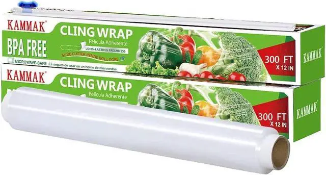 Main image of Plastic Wrap, Food Wrap with Slide Cutter, Cling Wrap 12 inch Food Service Clear Cling Film 2 Pack 300 Square FT Roll BPA-Free Microwave-Safe Kitchen Wrap Quick Cut Plastic Film