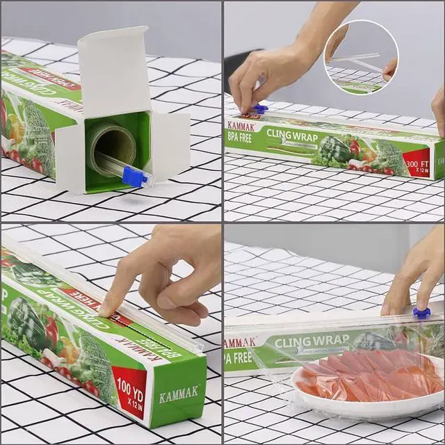 Alt view image 3 of 7 - Plastic Wrap, Food Wrap with Slide Cutter, Cling Wrap 12 inch Food Service Clear Cling Film 2 Pack 300 Square FT Roll BPA-Free Microwave-Safe Kitchen Wrap Quick Cut Plastic Film