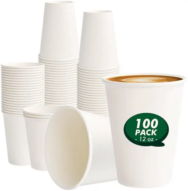 Main image of Paper Coffee Cups 12 oz 100 Pack Disposable Hot Coffee Cup 12oz White To Go Cups for Hot Drinks, Coffee, Travel, Parties, Events