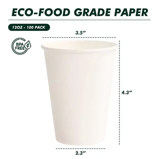Alt view image 7 of 7 - Paper Coffee Cups 12 oz 100 Pack Disposable Hot Coffee Cup 12oz White To Go Cups for Hot Drinks, Coffee, Travel, Parties, Events