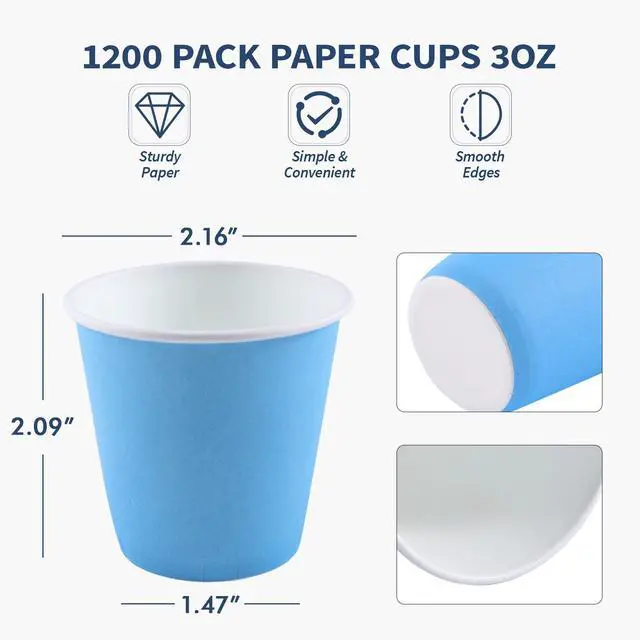 Alt view image 3 of 7 - 3oz Disposable Paper Cups 1200Pack, Small Bathroom Cups Bulk, Small Blue Paper Mouthwash Tumblers Perfect for Bathroom, Party, Picnic, Travel and Events