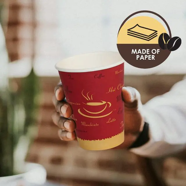 Alt view image 2 of 5 - Disposable Coffee Cups, Single-Use Paper Cups, To-Go Hot Beverage Cups for Espresso Coffee Tea Hot Chocolate, Leak Resistant, Cafe & Home Use (50, 12oz)
