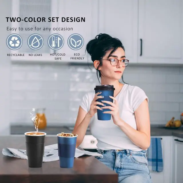 Alt view image 4 of 7 - 100 Pack 16 oz Disposable Coffee Cups with Lids and Sleeves, To Go Paper Cups, Hot & Cold Drinking Cups for Tea, Coffee, Water, Hot Chocolate, Paper Coffee Cups Ideal for Home,Cafes,Store