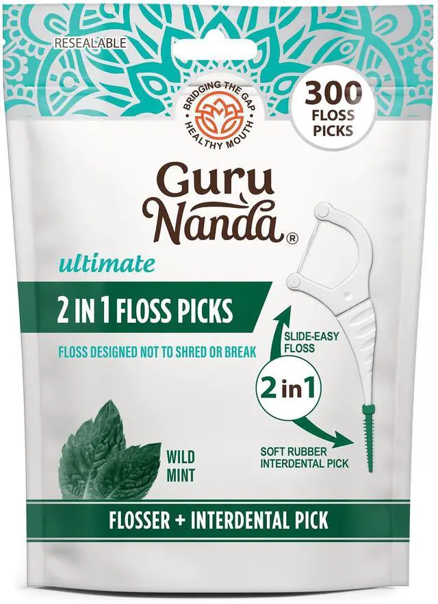 Main image of 2 in 1 Dental Floss Picks for Oral Care, PFAS Free Non-Slip Grip, Slide Easy, No Break or Shred Flosser with Interdental Pick for Healthy Teeth & Gums Mint Flavor, 300 Count (1 Pack)