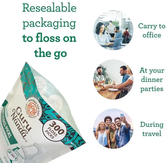 Alt view image 7 of 7 - 2 in 1 Dental Floss Picks for Oral Care, PFAS Free Non-Slip Grip, Slide Easy, No Break or Shred Flosser with Interdental Pick for Healthy Teeth & Gums Mint Flavor, 300 Count (1 Pack)