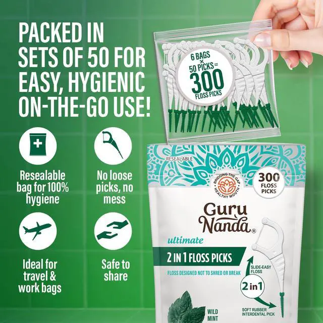 Alt view image 6 of 7 - 2 in 1 Dental Floss Picks for Oral Care, PFAS Free Non-Slip Grip, Slide Easy, No Break or Shred Flosser with Interdental Pick for Healthy Teeth & Gums Mint Flavor, 300 Count (1 Pack)