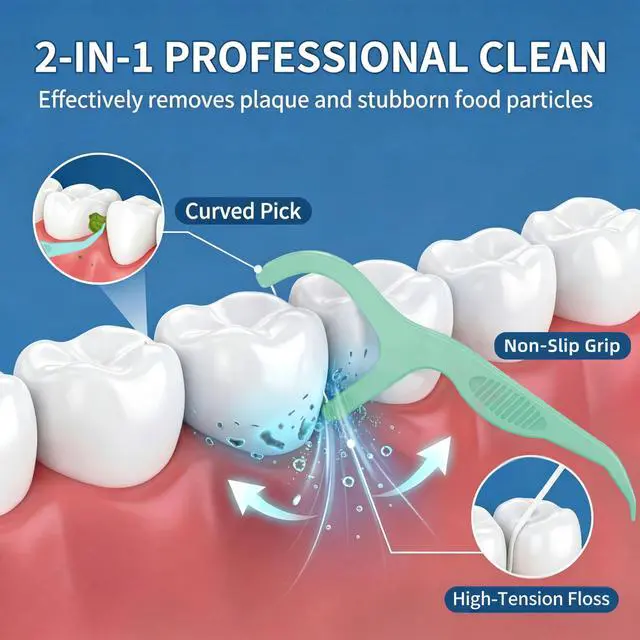 Alt view image 4 of 7 - Dental Floss Picks Extra Strong Flosser Pick Toothpicks Fresh Mint 200 Count
