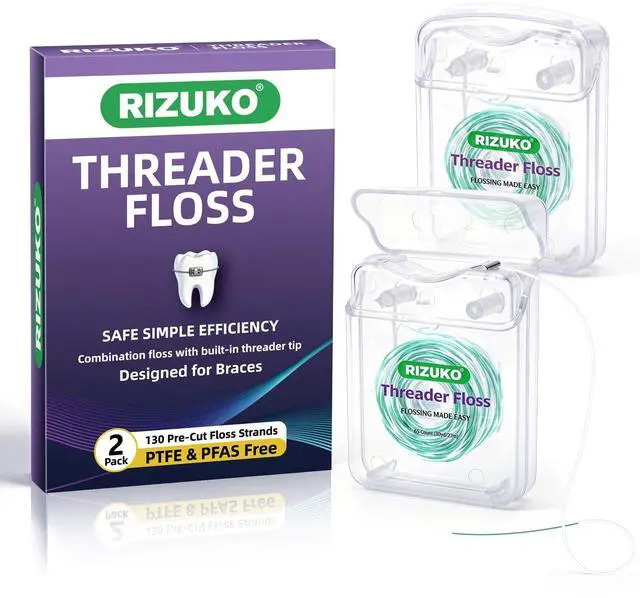 Main image of Threader Floss,2-in-1 Dental Floss for Braces, Bridges & Implants,Easy Threading Design,130 Count PTFE & PFAS Free Expanding Floss for Deep Cleaning (65 Count(Pack of 2), Light Mint)
