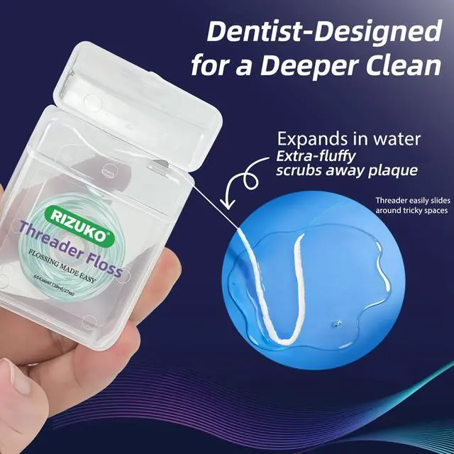 Alt view image 3 of 7 - Threader Floss,2-in-1 Dental Floss for Braces, Bridges & Implants,Easy Threading Design,130 Count PTFE & PFAS Free Expanding Floss for Deep Cleaning (65 Count(Pack of 2), Light Mint)
