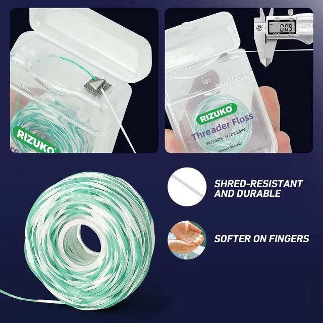 Alt view image 4 of 7 - Threader Floss,2-in-1 Dental Floss for Braces, Bridges & Implants,Easy Threading Design,130 Count PTFE & PFAS Free Expanding Floss for Deep Cleaning (65 Count(Pack of 2), Light Mint)