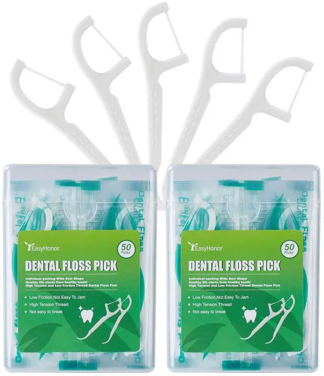 Main image of Dental Floss Picks, 2 Travel Floss Cases,100 Counts,Each Individually Wrapped, Dental Flossers,Floss Sticks,Tooth Floss,Dental Sticks,Teeth Flossers Picks, Gift 1 Mini Toothpick Box.