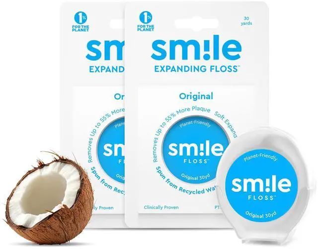 Main image of Expanding Floss, Premium Woven Dental Floss with Natural Plant-Based Wax, Soft on Teeth & Gums, Original Coconut & Citrus Scent, PTFE & PFAS Free, Cruelty Free (2-Pack, 30 Yards Each)