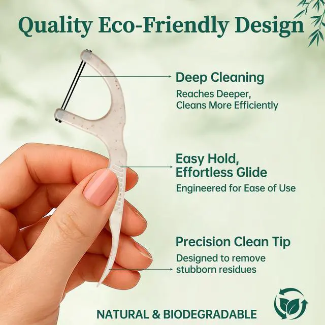 Alt view image 3 of 7 - Biodegradable Dental Floss Picks for Teeth, 200ct Organic Natural Bamboo Charcoal Double Thread Floss Sticks, Flossers for Adults, Vegan Wheat Straw Flossers, Eco Friendly Teeth Cleaning, Mint