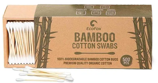 Main image of Bamboo Cotton Swabs 500 Count | Eco-Friendly & Pure Cotton Buds | Double Tipped Sticks | 100% Plant-Based & Natural | Perfect for Makeup & Nail Applications, Arts & Crafts, Removing Dust & Dirt
