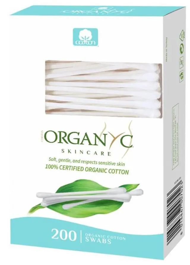 Main image of 100% Certified Organic Cotton Swabs - No Man-Made Materials, 200 Count, White