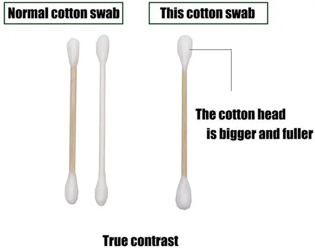 Alt view image 2 of 7 - Thick Cotton Swabs,XL Size Natural Bamboo Cotton Buds,Organic Biodegradable, Large Double Tips Swabs, Extra Absorbent Cotton Swabs For Cleaning