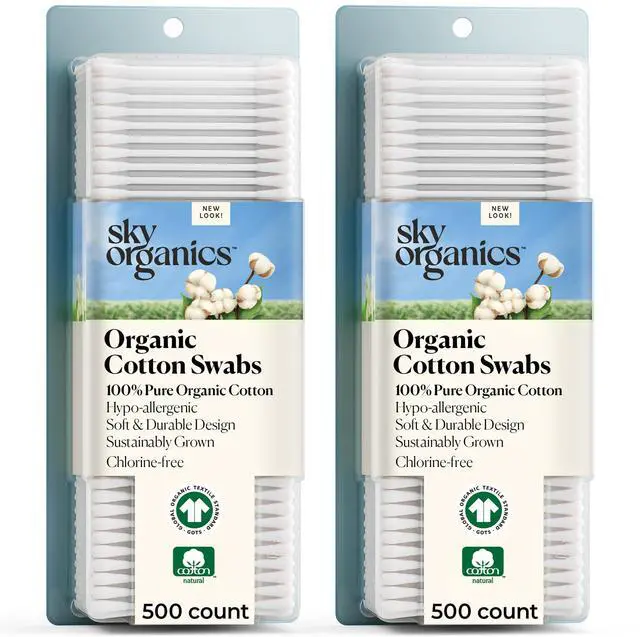 Main image of Organic Cotton Swabs, 1000 ct. - Ultra Soft Tips - Strong & Durable - Hypoallergenic - Chlorine Free - Sustainable - Natural, Vegan & Cruelty Free - Skin Care & Self Care
