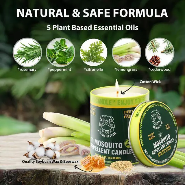 Alt view image 5 of 7 - Mosquito Repellent Citronella Candles Outdoor, 2-Pack | Total 18 Ounce 60-Hour DEET-Free Bug Protection for Patio Camping Picnic Backyard Room, Infused with 5 Plant Essential Oils