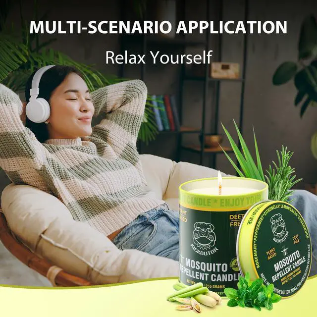 Alt view image 3 of 7 - Mosquito Repellent Citronella Candles Outdoor, 2-Pack | Total 18 Ounce 60-Hour DEET-Free Bug Protection for Patio Camping Picnic Backyard Room, Infused with 5 Plant Essential Oils