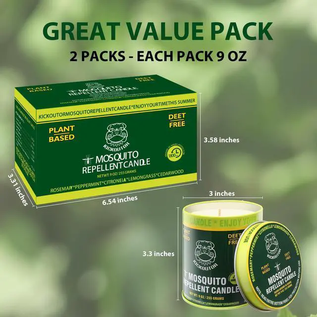 Alt view image 7 of 7 - Mosquito Repellent Citronella Candles Outdoor, 2-Pack | Total 18 Ounce 60-Hour DEET-Free Bug Protection for Patio Camping Picnic Backyard Room, Infused with 5 Plant Essential Oils