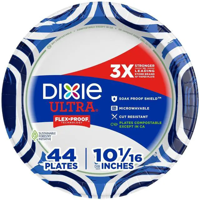 Main image of Large Paper Plates, 10 Inch, 44 Count, 3X Stronger*, Heavy Duty, Microwave-Safe, Soak-Proof, Cut Resistant, Disposable Plates For Heavy, Messy Meals