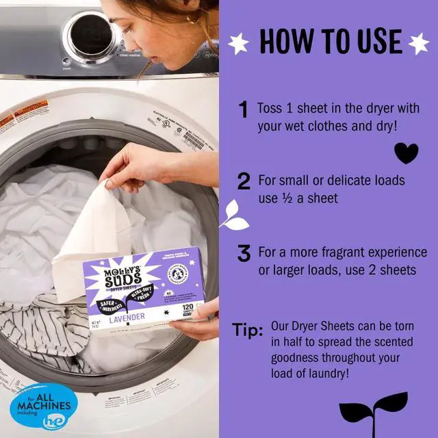 Alt view image 4 of 7 - Fabric Softener Dryer Sheets for Sensitive Skin | Plant-Based Static Reducer, Plastic-Free Packaging | Lavender (120 Sheets)