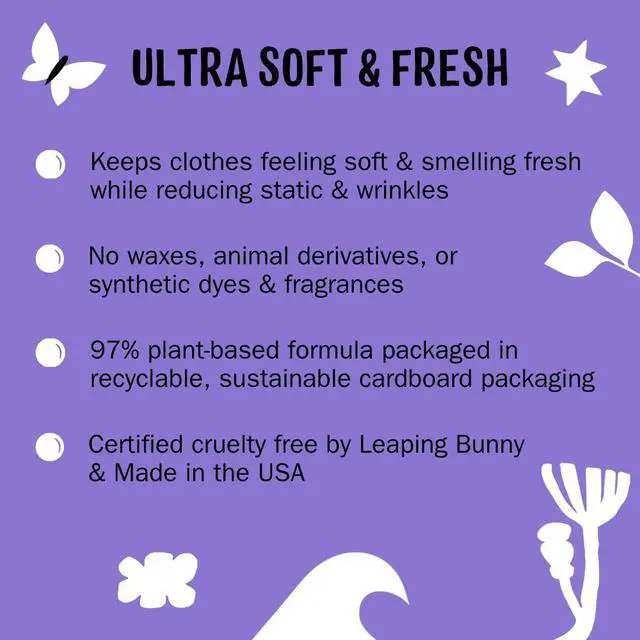 Alt view image 3 of 7 - Fabric Softener Dryer Sheets for Sensitive Skin | Plant-Based Static Reducer, Plastic-Free Packaging | Lavender (120 Sheets)