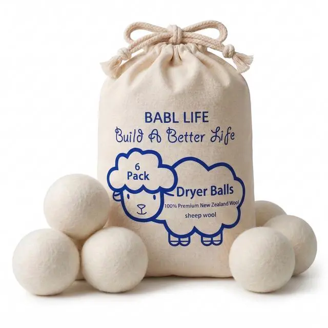Main image of Wool Dryer Balls 6 Pack, 100% New Zealand Wool, Reusable Dryer Balls for Laundry, Natural Fabric Softener, Helps Reduce Drying Time, Wrinkles & Static Cling, 2.6 Inch