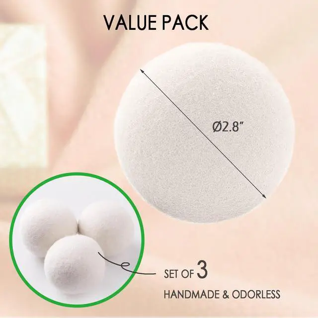Alt view image 4 of 7 - Wool Dryer Balls, 3 Count XL Dryer Lint Balls, Reusable Premium Natural Fabric Softener, Efficiently Add Essential Oils Instead of Dryer Sheets, Laundry Room Organization Essentials