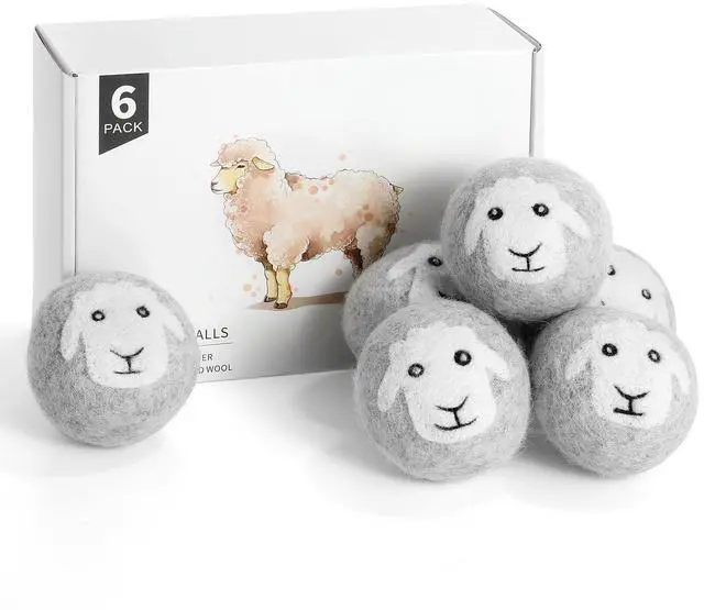 Main image of Wool Dryer Balls 6 Pack, Natural Fabric Softener, Dryer Balls Laundry Reusable, Reduces Clothing Wrinkles and Saves Drying Time (Gray)