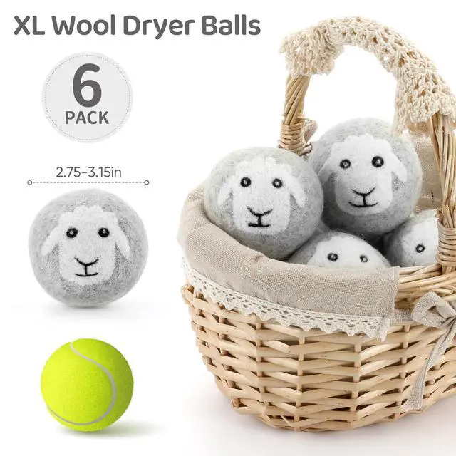 Alt view image 6 of 7 - Wool Dryer Balls 6 Pack, Natural Fabric Softener, Dryer Balls Laundry Reusable, Reduces Clothing Wrinkles and Saves Drying Time (Gray)