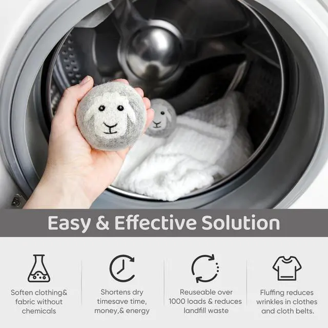 Alt view image 5 of 7 - Wool Dryer Balls 6 Pack, Natural Fabric Softener, Dryer Balls Laundry Reusable, Reduces Clothing Wrinkles and Saves Drying Time (Gray)