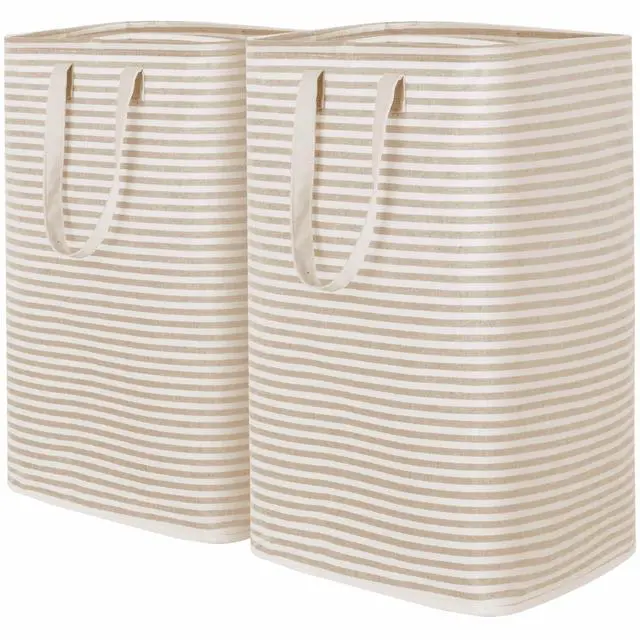 Main image of 2 Pack Laundry Basket 80L Each, Collapsible Clothes Hamper with Reinforced Handles, Freestanding Waterproof Design for Bedroom and Laundry Room, Beige 160L Total