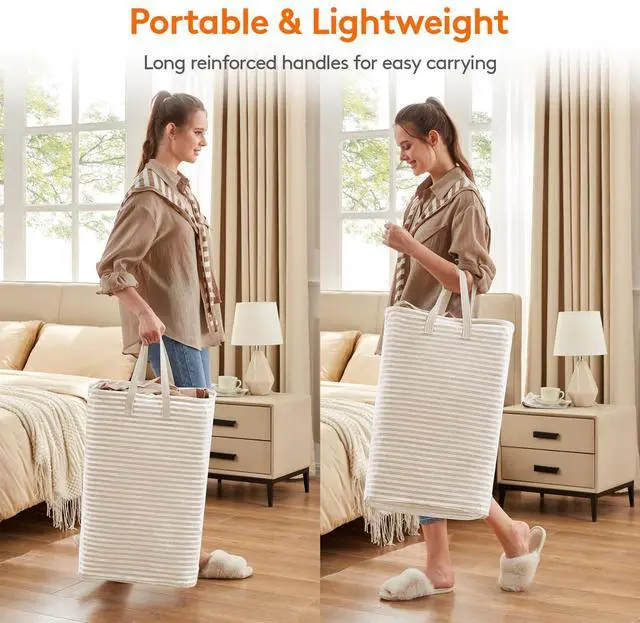 Alt view image 4 of 7 - 2 Pack Laundry Basket 80L Each, Collapsible Clothes Hamper with Reinforced Handles, Freestanding Waterproof Design for Bedroom and Laundry Room, Beige 160L Total