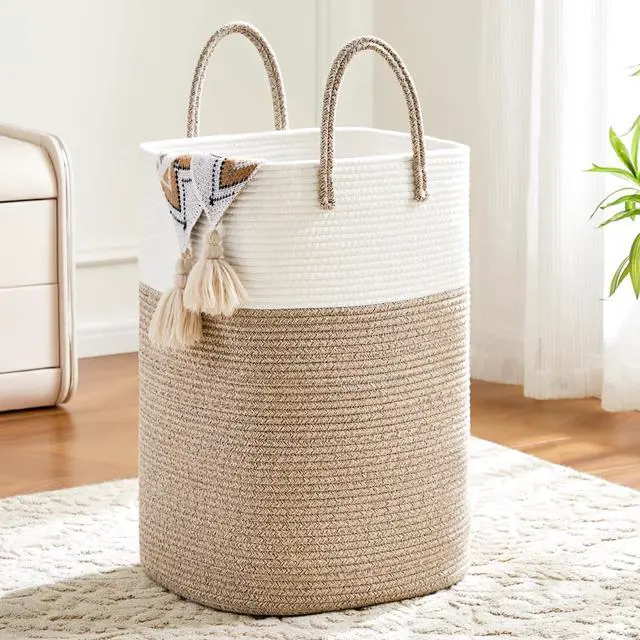 Main image of Laundry Basket,Woven Cotton Rope Laundry Hamper,Versatile Storage for Dirty Clothes,Baby Toys,and Blankets in Bathroom, Nursery,and Living Room (Brown, 60L)